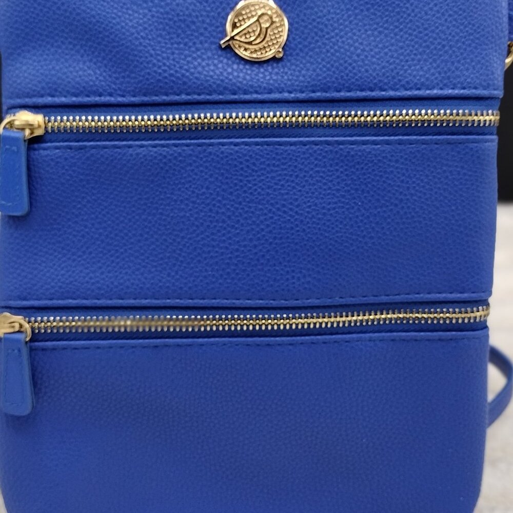 Birdie Balou 3-Zip Royal Blue Crossbody Bag | Faux Leather, Gold Hardware - Picture 4 of 10